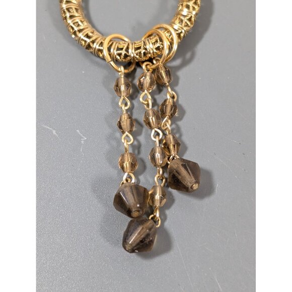 Retro Gold Tone Brown Glass Chain Tassel Necklace Rolo Link Boho 18" - Picture 4 of 9